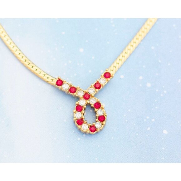 Vintage Golden Infinity Red & White Gem Necklace | Gold Tone Necklace Avon | J9 - Picture 1 of 4